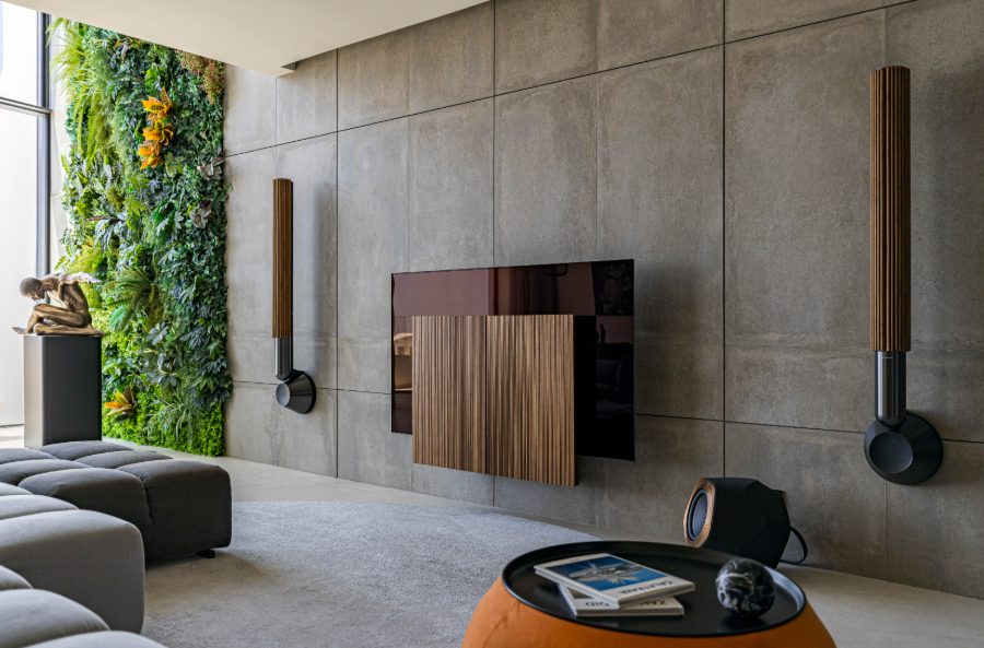 Salón · Muro de hormigón y jardín vertical