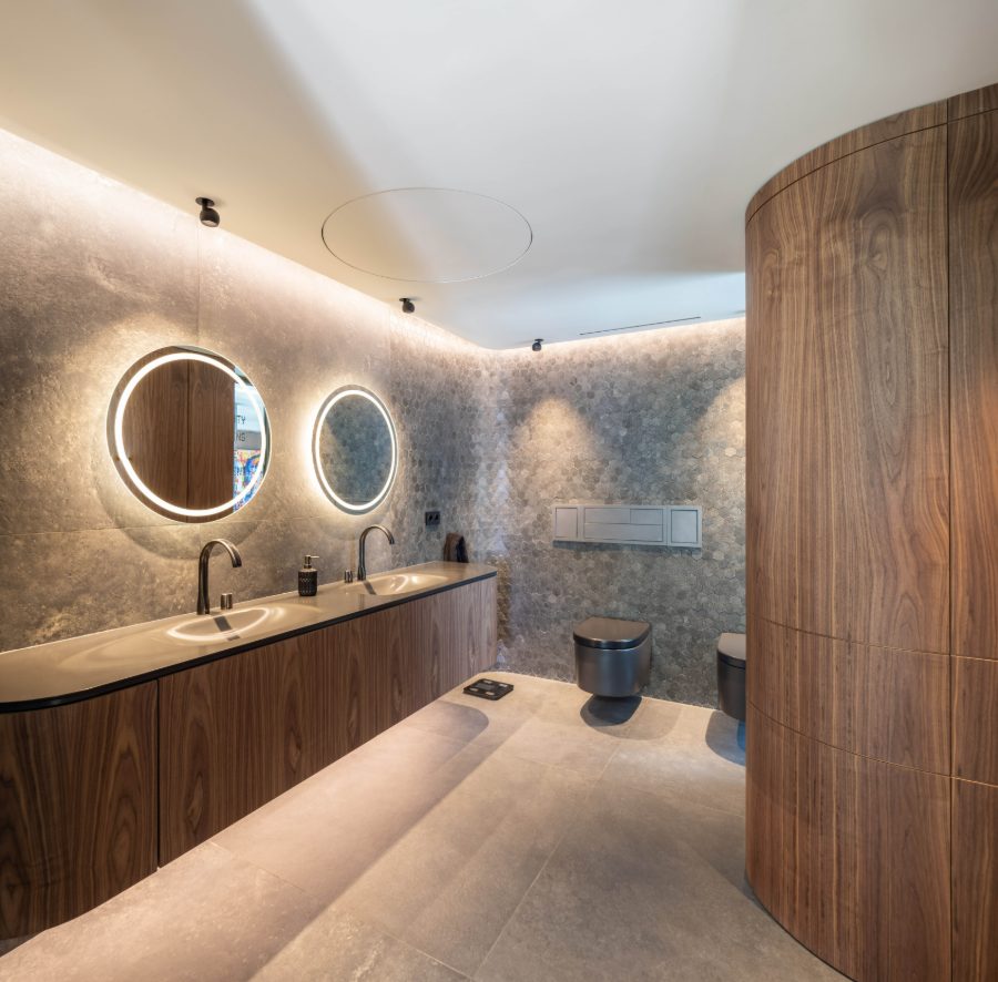 Baño principal · Espejos circulares